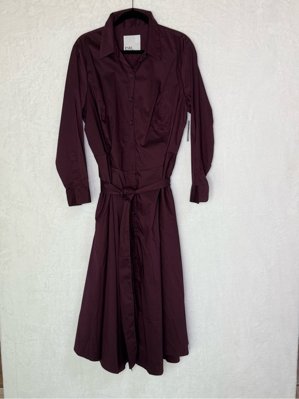 Pari Passu Burgundy Cotton Stretch Collared Poplin Button Shirt Dress Sz 3 NWT